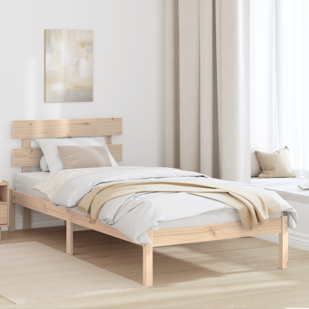 vidaXL Sängram med huvudgavel Brun 100 x 200 cm Massivt tallträ
