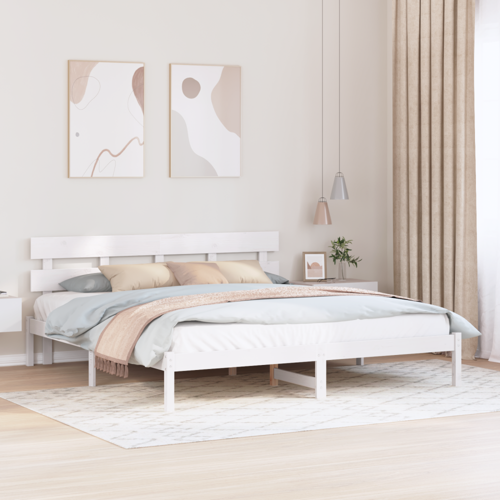 vidaXL Sängram med Sänggavel Vit 200x200 cm Massivt Tall