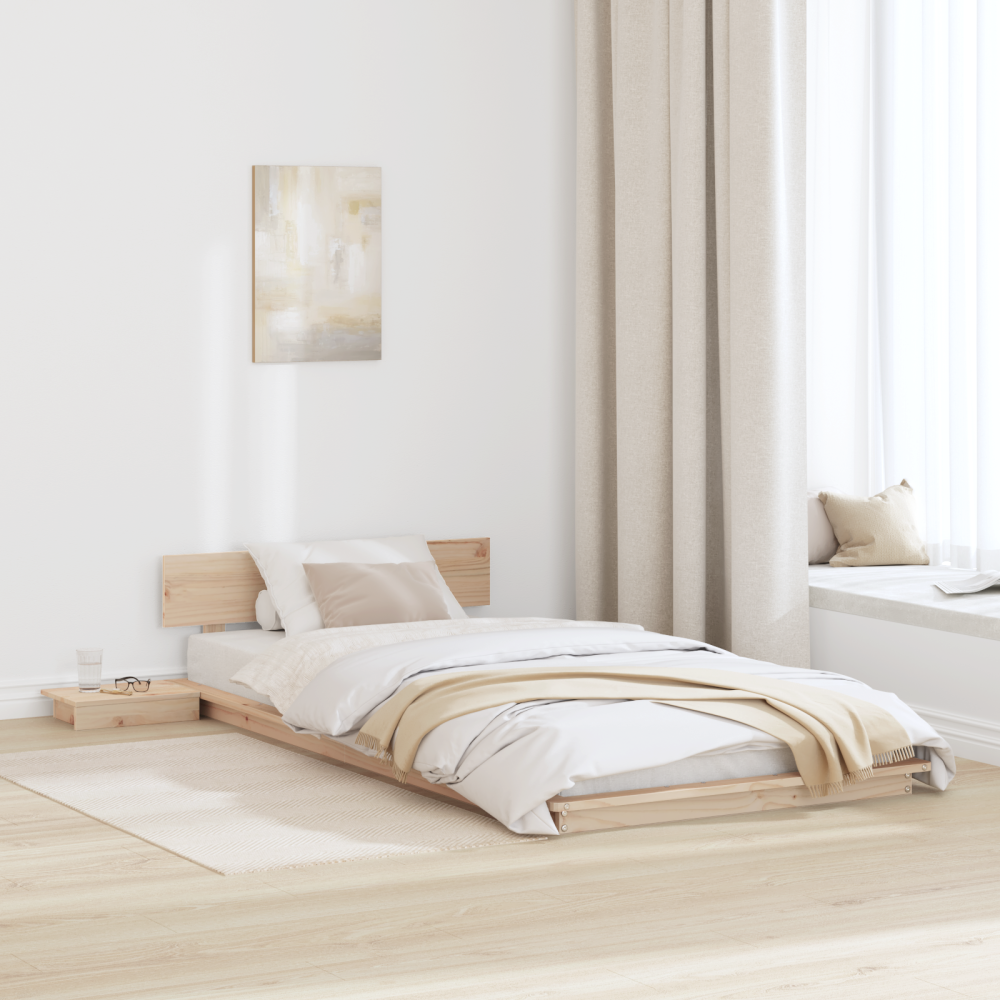 vidaXL Sängram med huvudgavel med lagring Brun 90 x 200 cm trä
