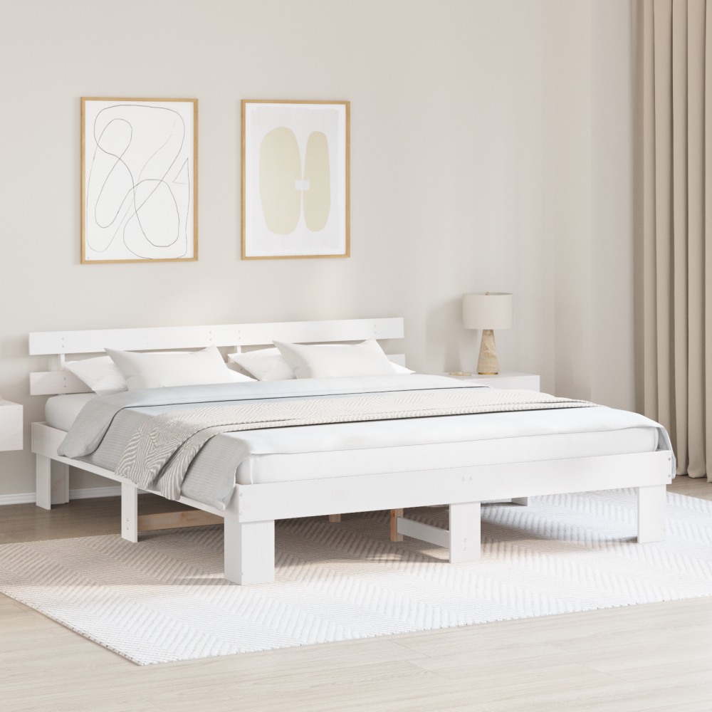 vidaXL Sängram med huvudgavel Vit 180 x 200 cm Massiv furu