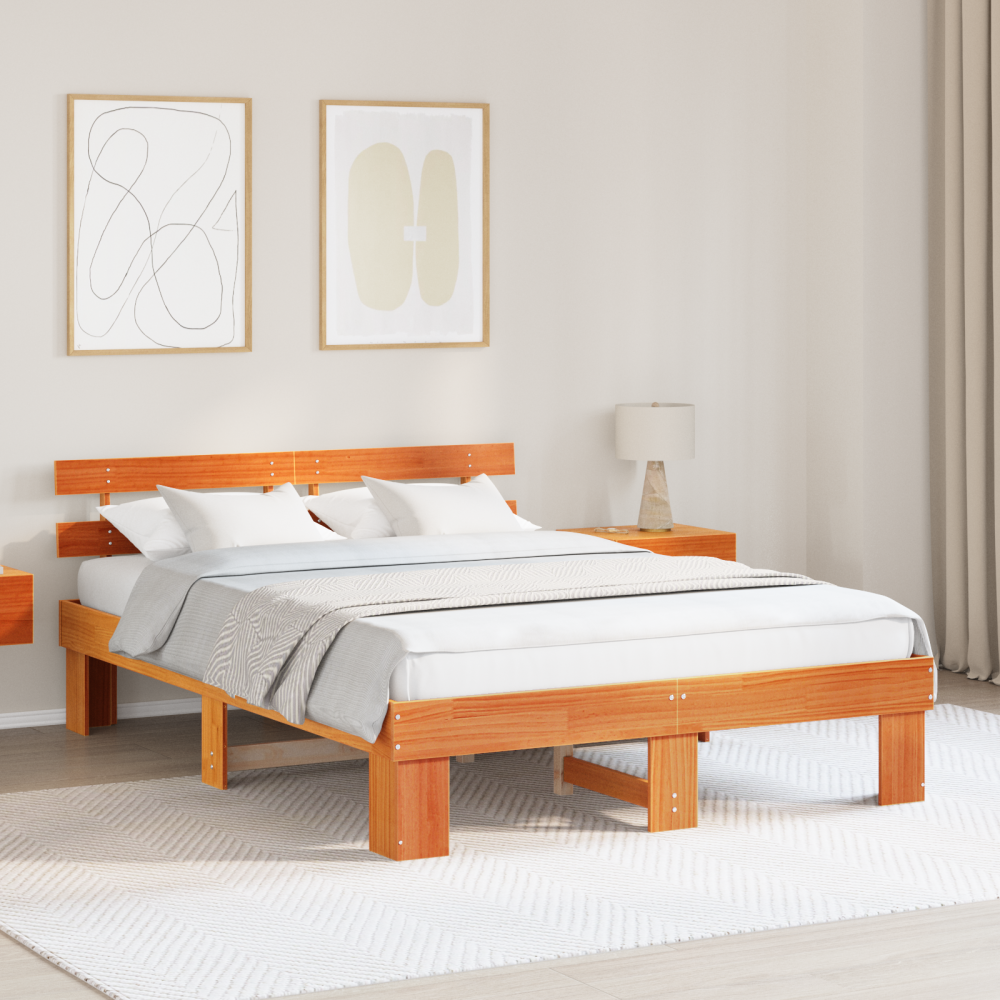 vidaXL Sängram med Huvudända Vaxad Brun 160x200 cm Massivt Trä Tall