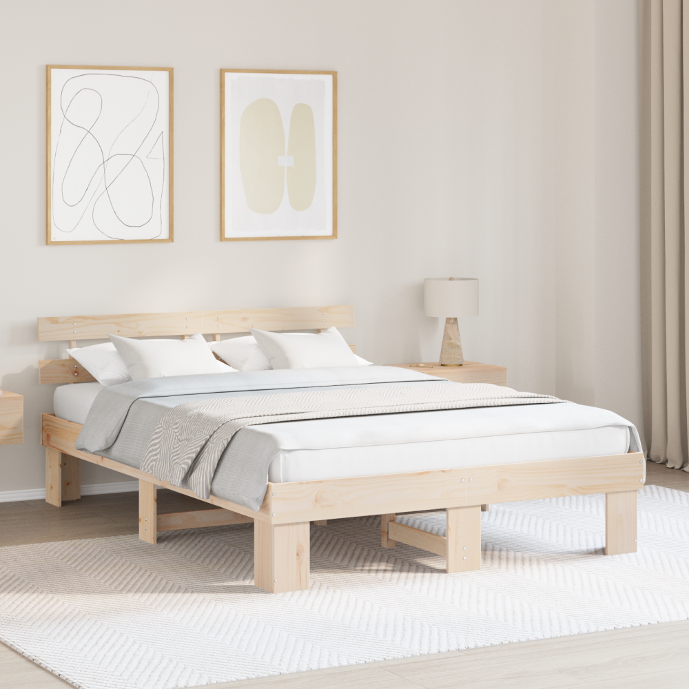 vidaXL Sängram med huvudgavel Naturfärg 150 x 200 cm Massiv furu