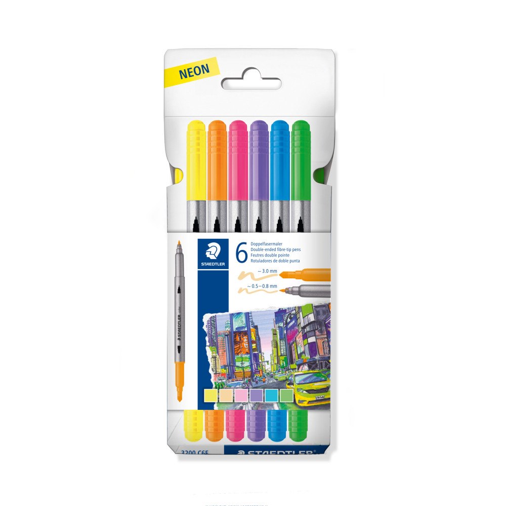 Staedtler A/S Double-ended fibre-tip-pens neon 6 colors