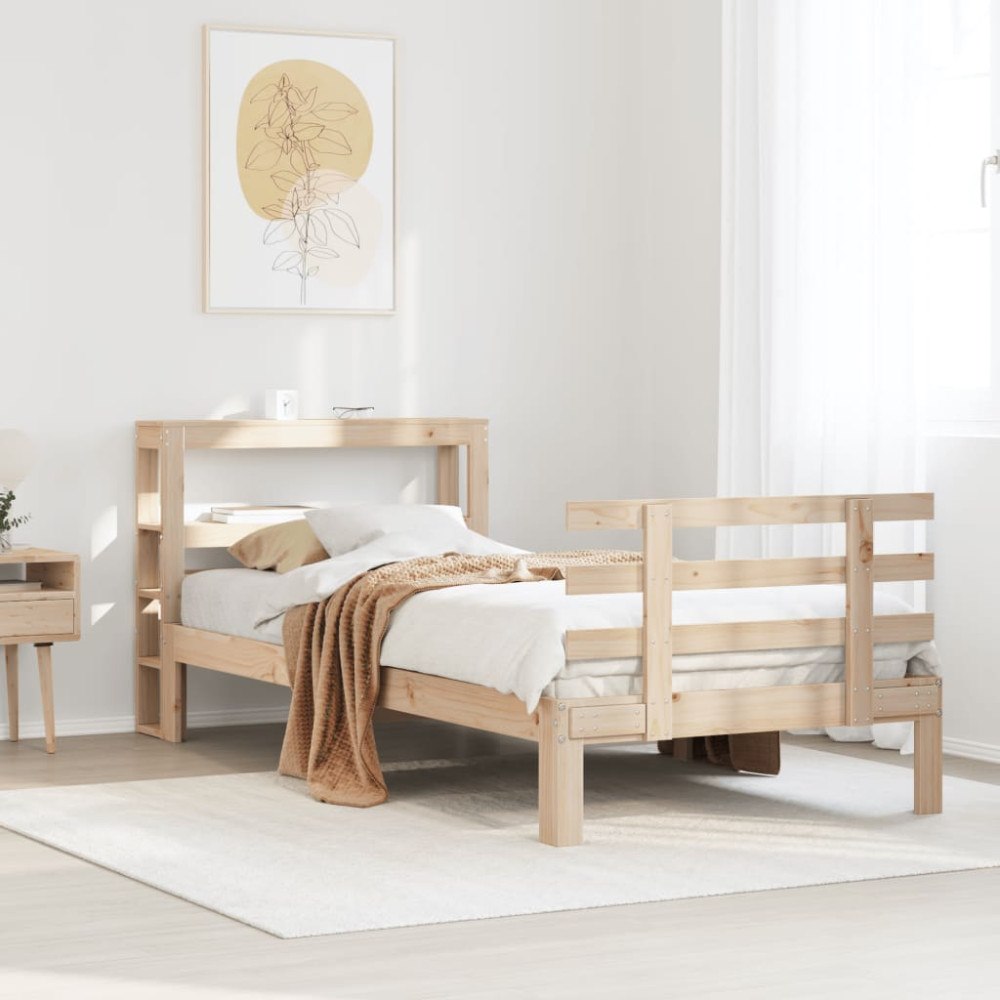 vidaXL Sängram med huvudgavel 90x190 cm massiv furu