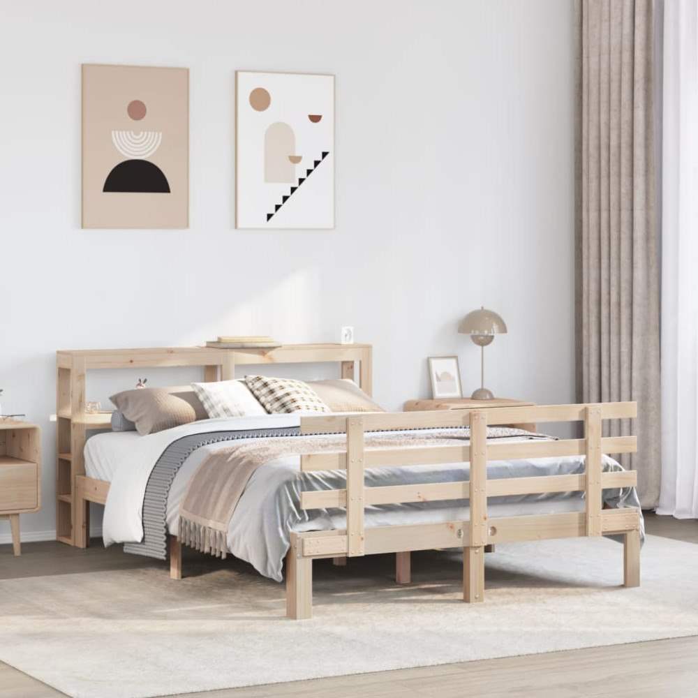 vidaXL Sängram med huvudgavel 120x190 cm massiv furu