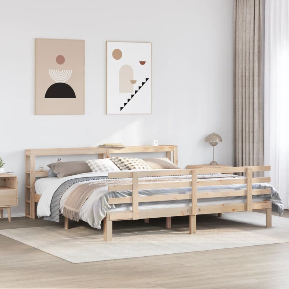 vidaXL Sängram med huvudgavel 200x200 cm massiv furu
