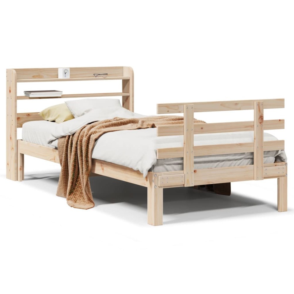 vidaXL Sängram med huvudgavel 75x190 cm massivt furu