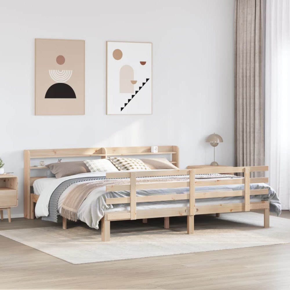 vidaXL Sängram med huvudgavel 200x200 cm massiv furu