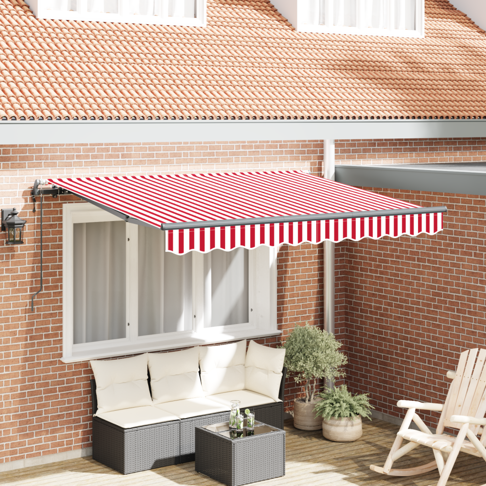 vidaXL Utfällbar markis Röd och Vit 350 x 200 cm
