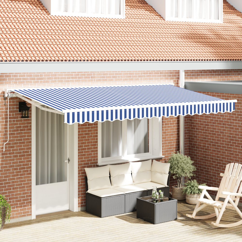 vidaXL Utfällbar markis Blå och Vit 400x200 cm Aluminium