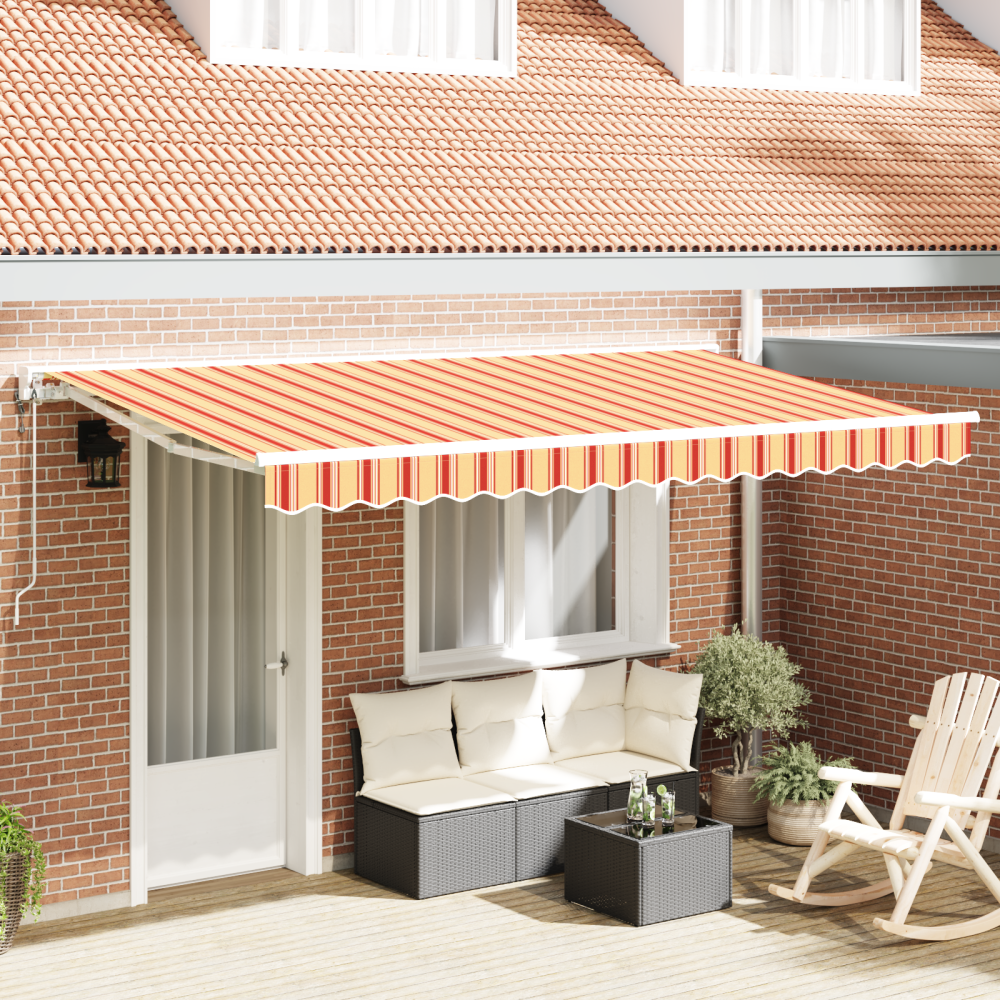 vidaXL Utfällbar markis Flerfärgad rand 400x200 cm tyg