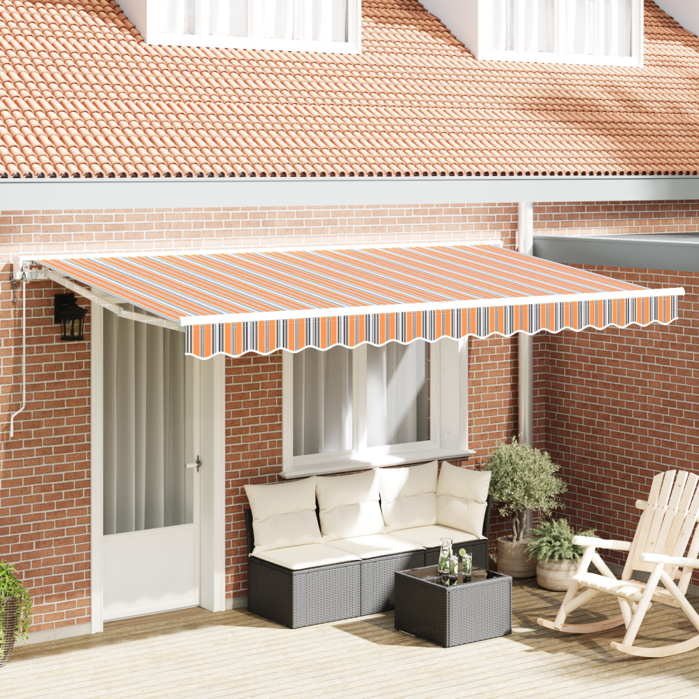 vidaXL Utfällbar markis Flerfärgad rand 400x200 cm tyg