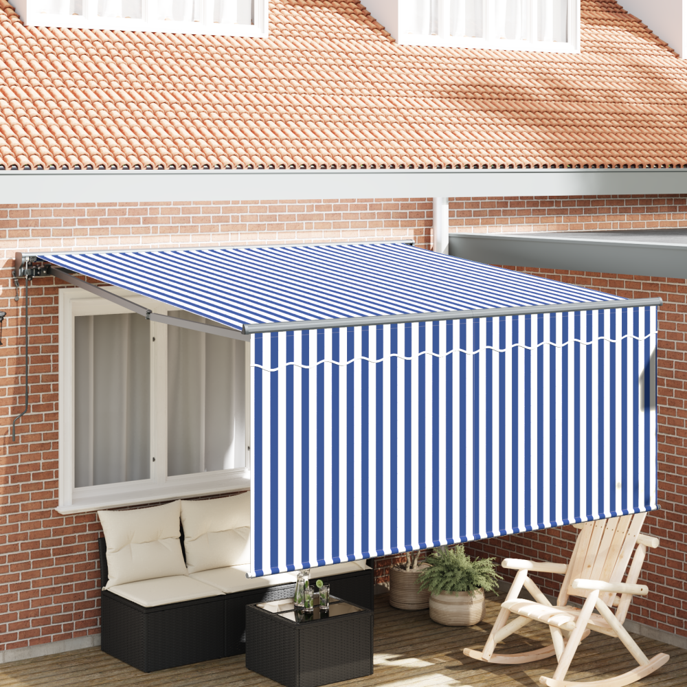 vidaXL Utfällbar markis Blå och vit 300 x 250 cm tyg