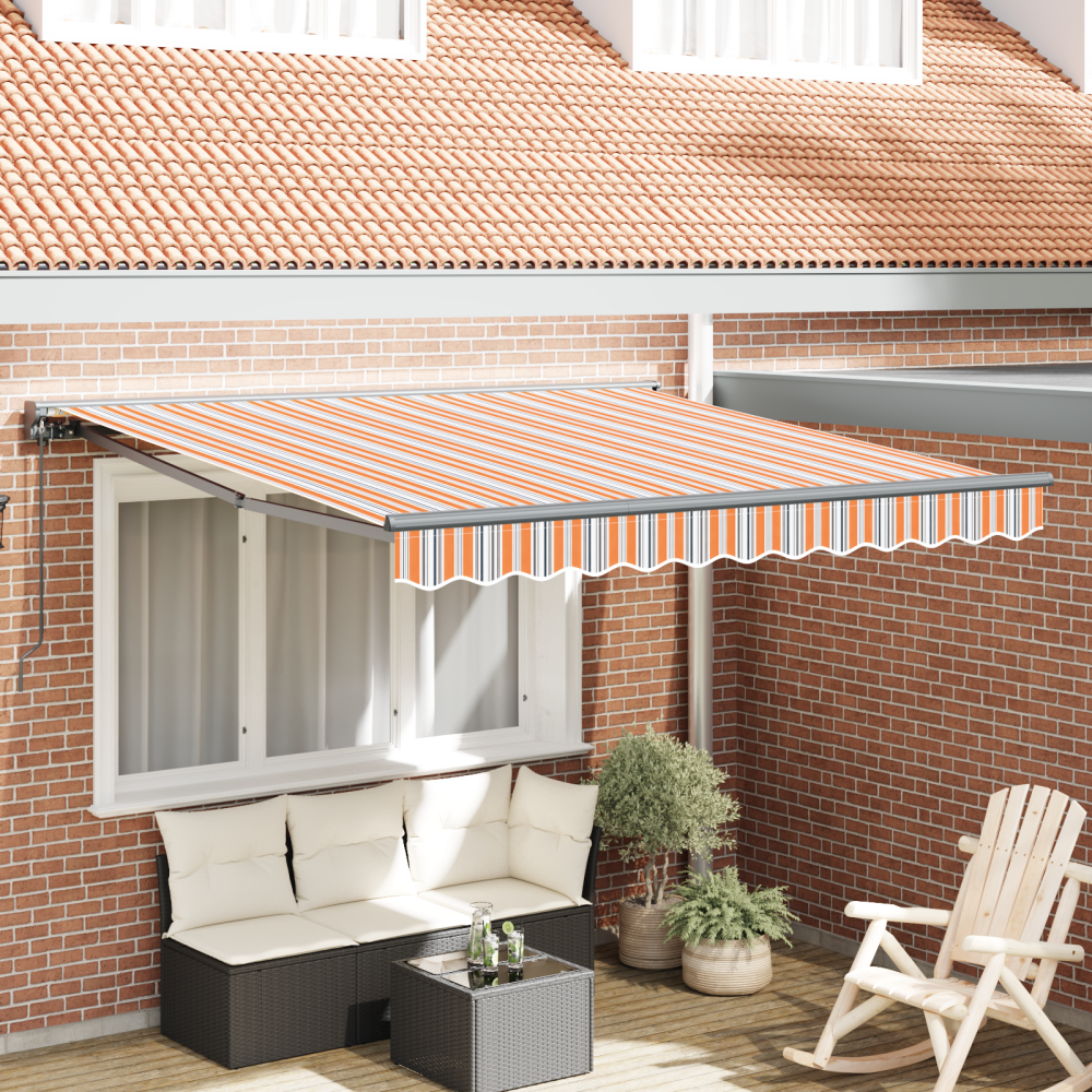 vidaXL Utfällbar markis Flerfärgad rand 300x250 cm tyg