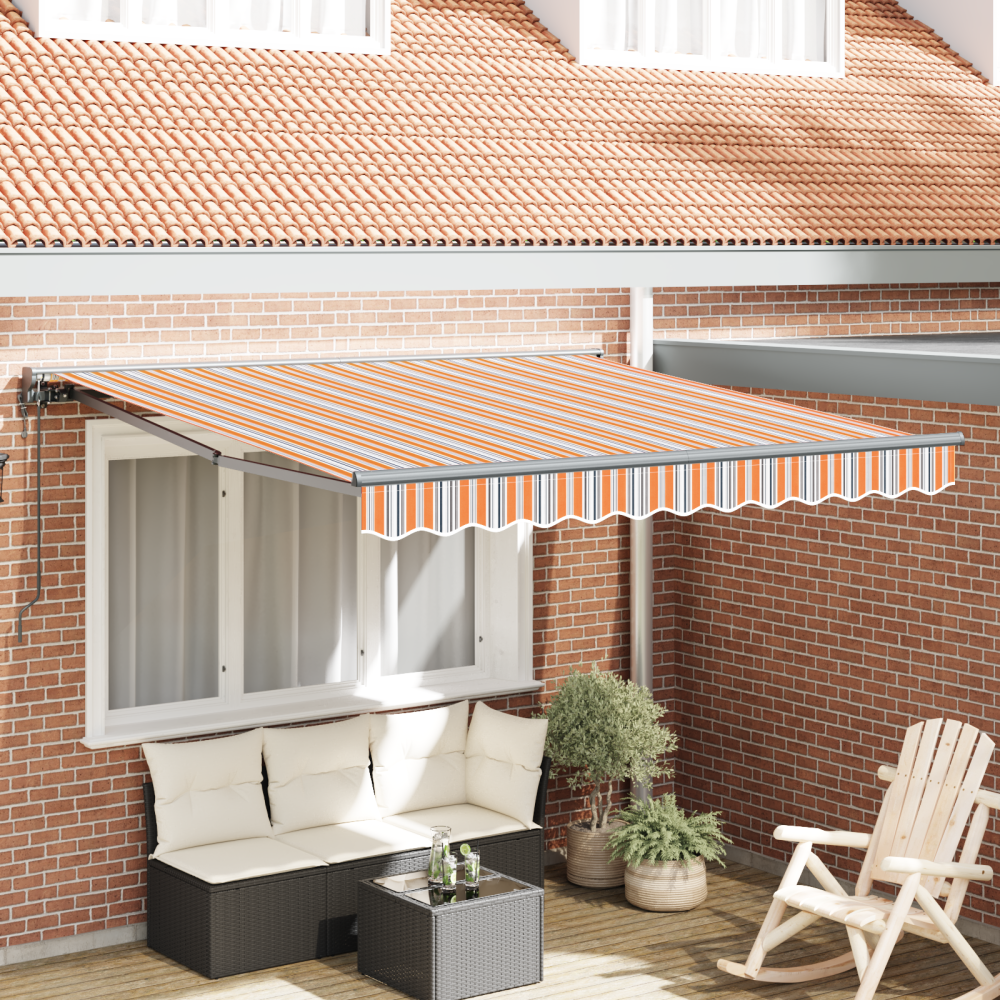 vidaXL Utfällbar markis Flerfärgad rand 300x250 cm tyg