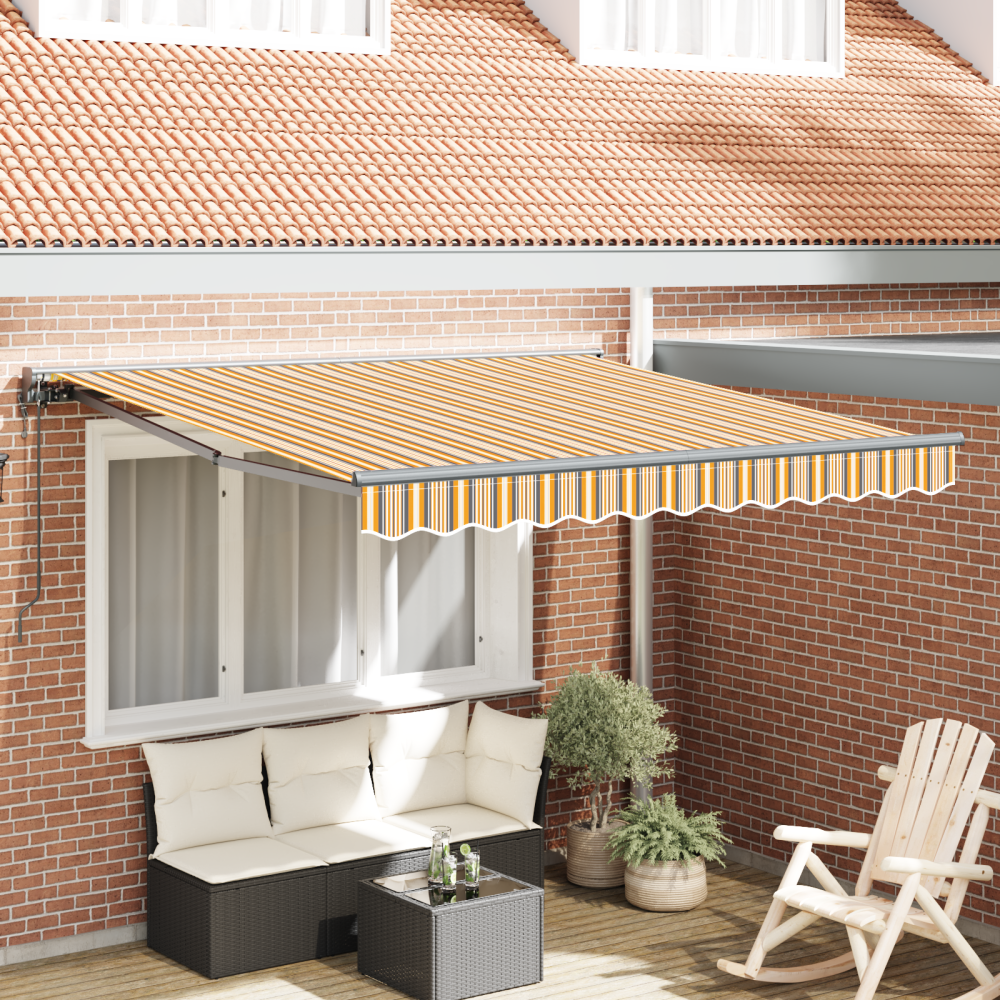 vidaXL Utfällbar markis Flerfärgad rand 350x250 cm tyg