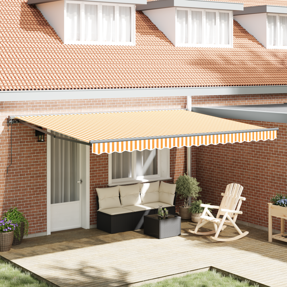 vidaXL Utfällbar markis Orange och vit 450x300 cm tyg