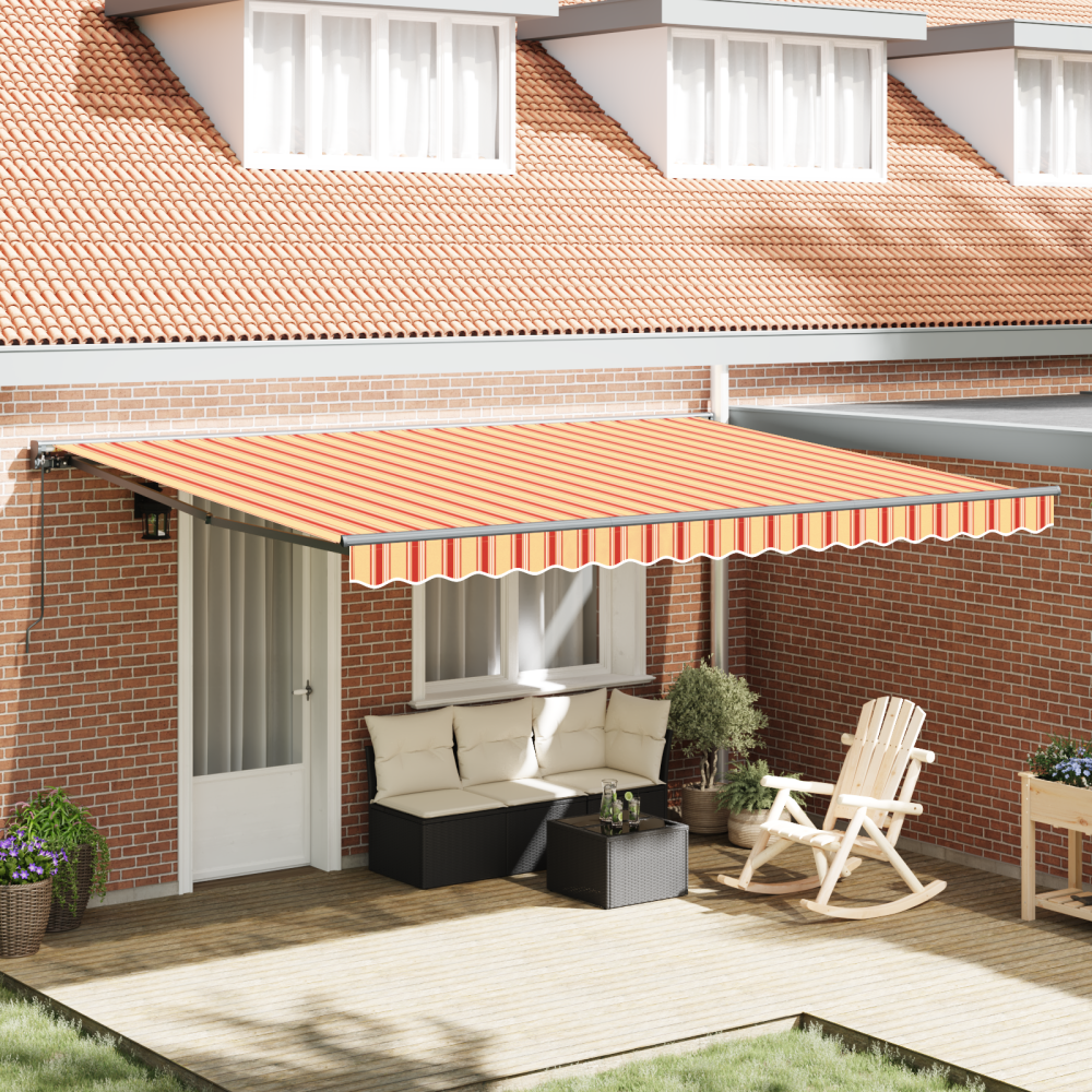 vidaXL Utfällbar markis Gul och Orange 450x300 cm tyg