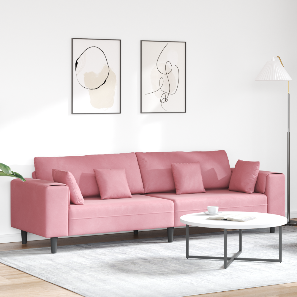 vidaXL Soffa med kudde Rosa 250 x 77 x 76 cm Sammet