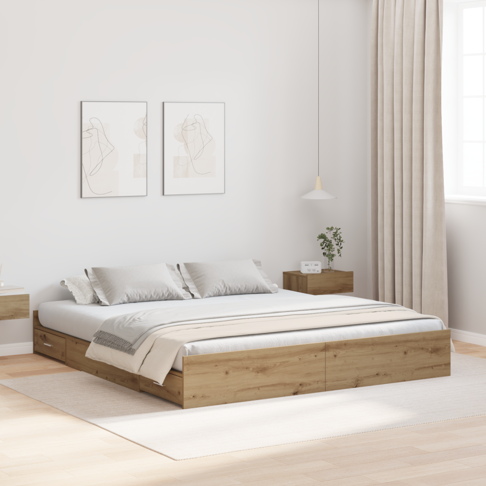vidaXL Förvaringssängram Artisan Ek 200 x 200 cm Konstruerat trä