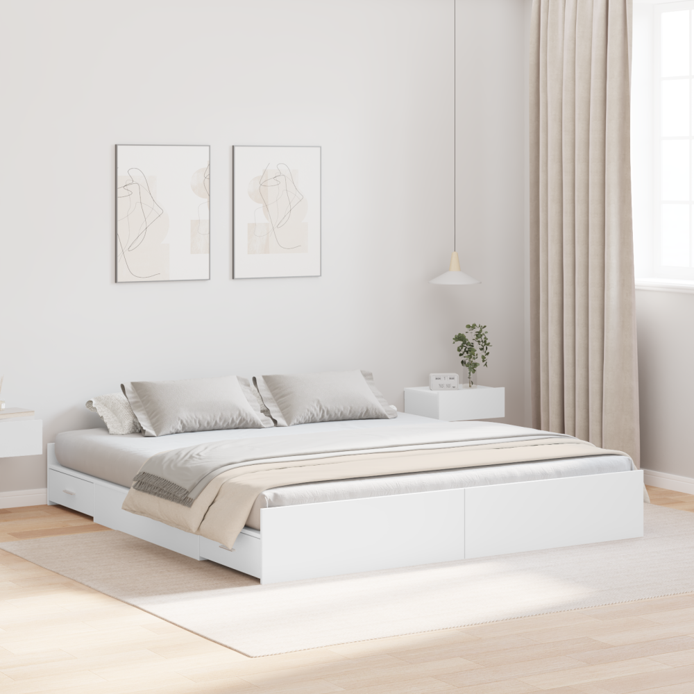 vidaXL Förvaringssängram med låda Vit 180 x 200 cm Konstruerat trä