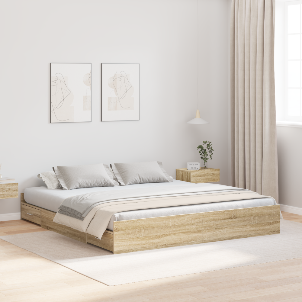 vidaXL Förvaringssängram Sonoma-ek 180 x 200 cm Konstruerat trä