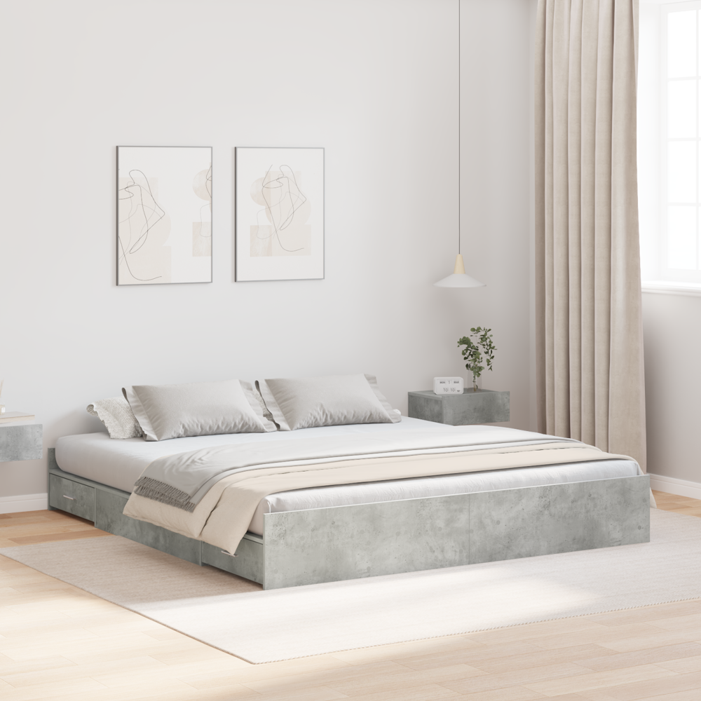 vidaXL Förvaringssängram Betonggrå 180 x 200 cm Konstruerat trä