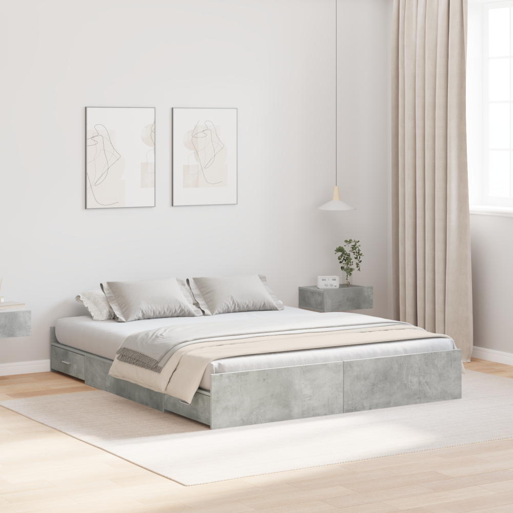 vidaXL Förvaringssängram Betonggrå 160 x 200 cm Konstruerat trä