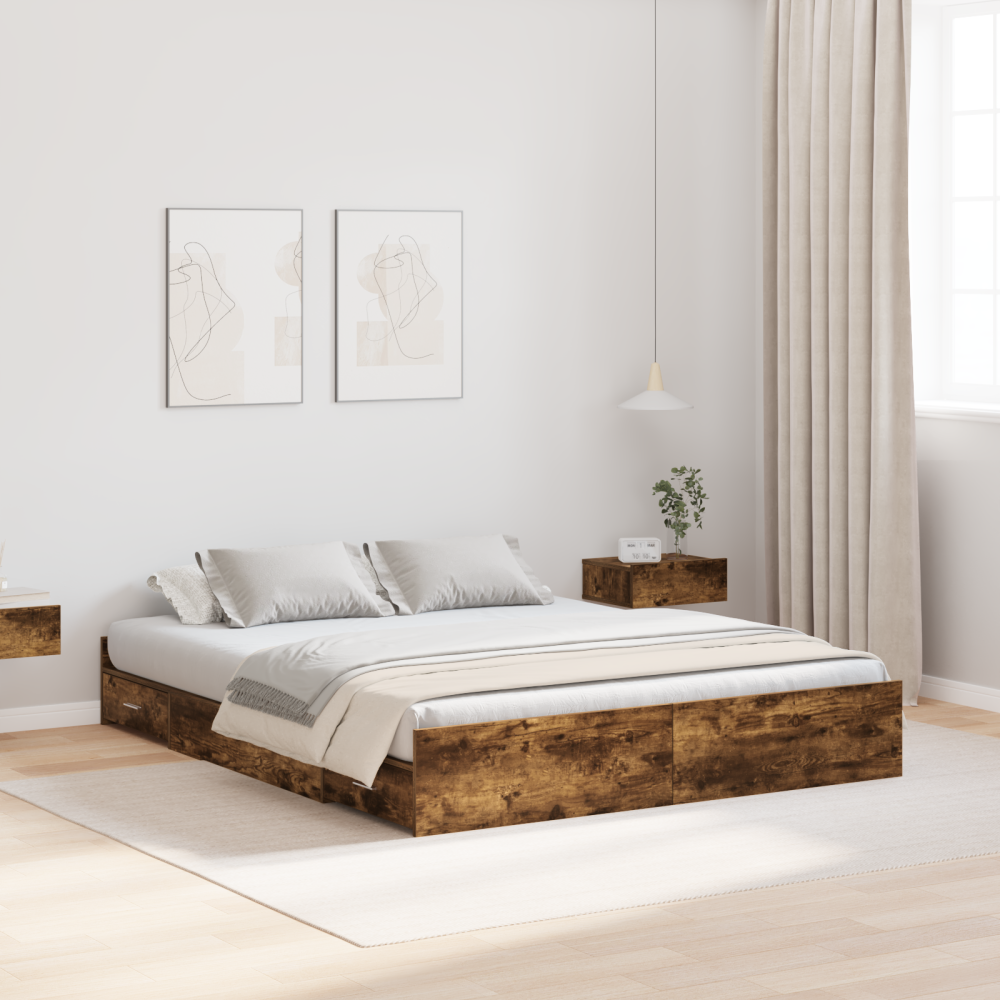 vidaXL Förvaringssängram med låda Rökt ek 150 x 200 cm Konstruerat trä