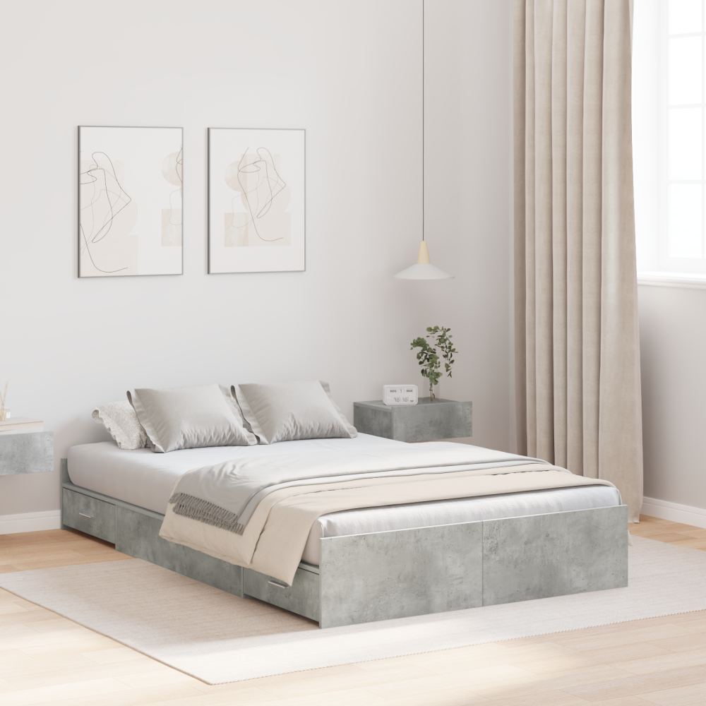 vidaXL Förvaringssängram Betonggrå 120 x 200 cm Konstruerat trä