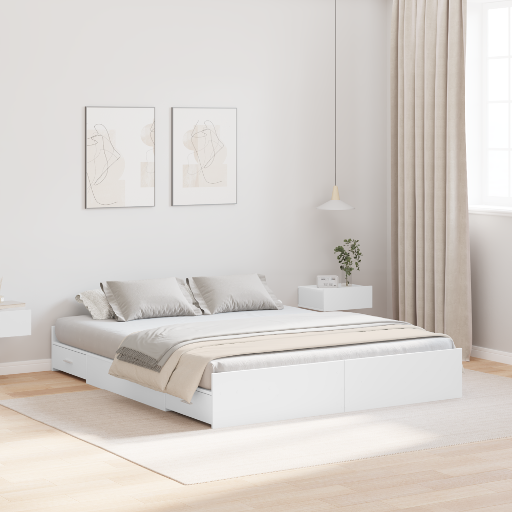 vidaXL Förvaringssängram med låda Vit 140 x 190 cm Konstruerat trä