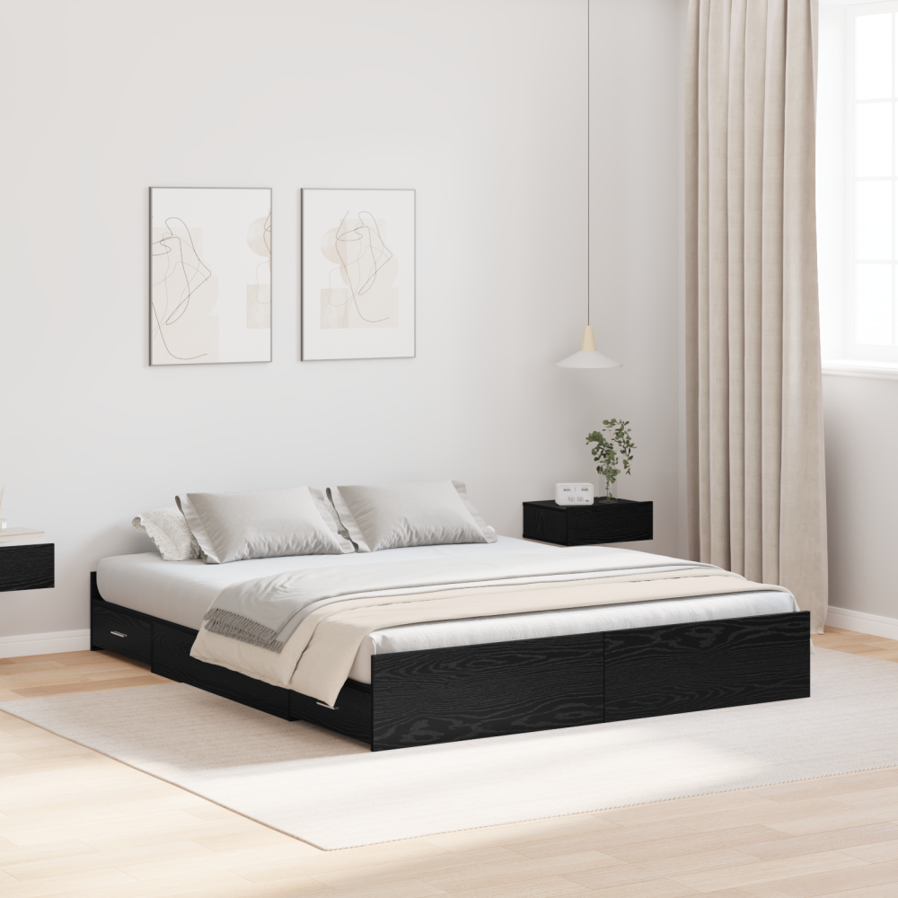 vidaXL Förvaringssängram Svart Ek 140 x 190 cm Konstruerat trä