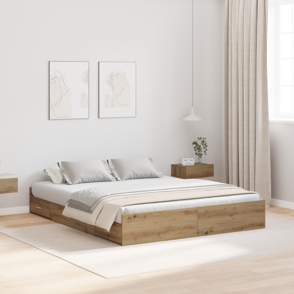 vidaXL Förvaringssängram Artisan Ek 140 x 190 cm Konstruerat trä