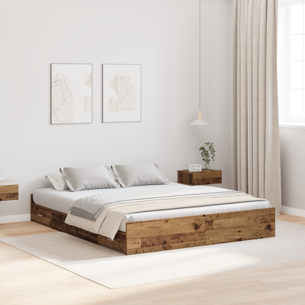 vidaXL Förvaringssängram Gammalt trä 135 x 190 cm Konstruerat trä
