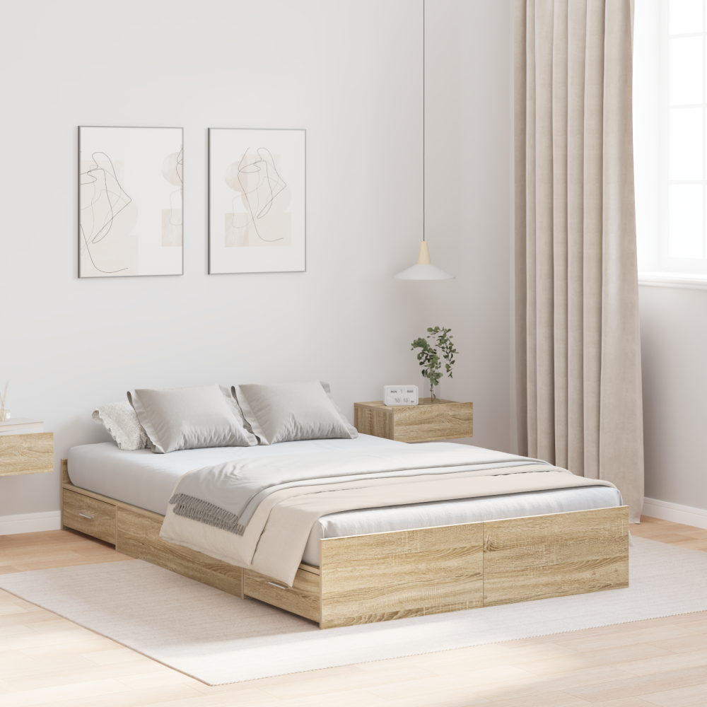 vidaXL Förvaringssängram Sonoma-ek 120 x 190 cm Konstruerat trä