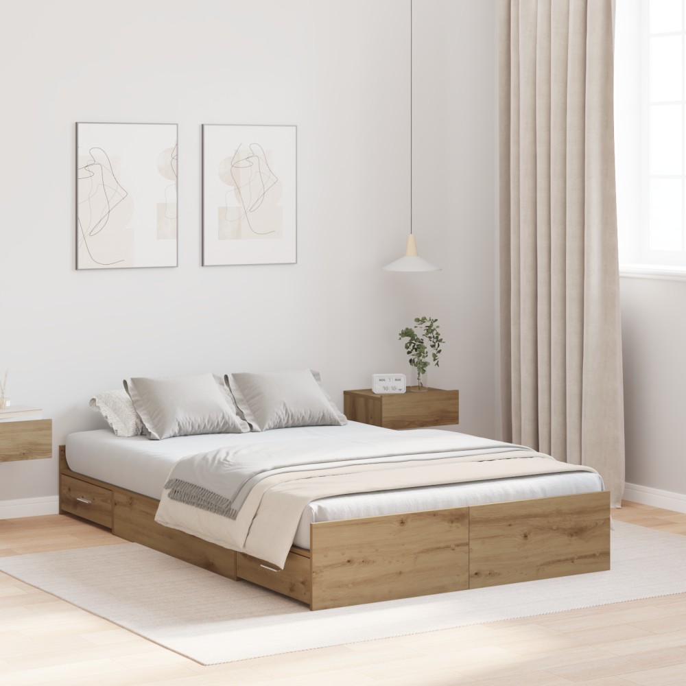 vidaXL Förvaringssängram Artisan Ek 120 x 190 cm Konstruerat trä