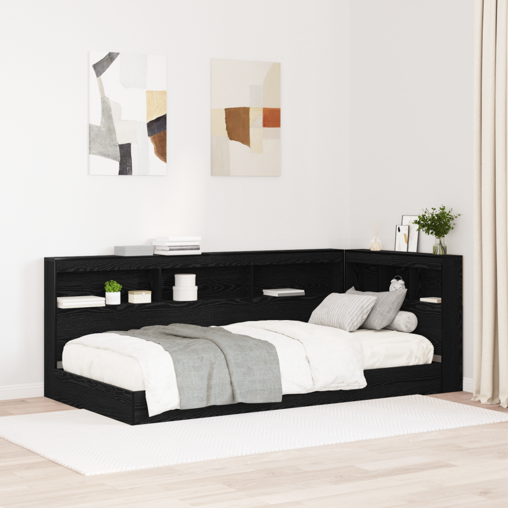 vidaXL Förvaringshuvudgavel med hylla Svart ek 80 cm Konstruerat trä