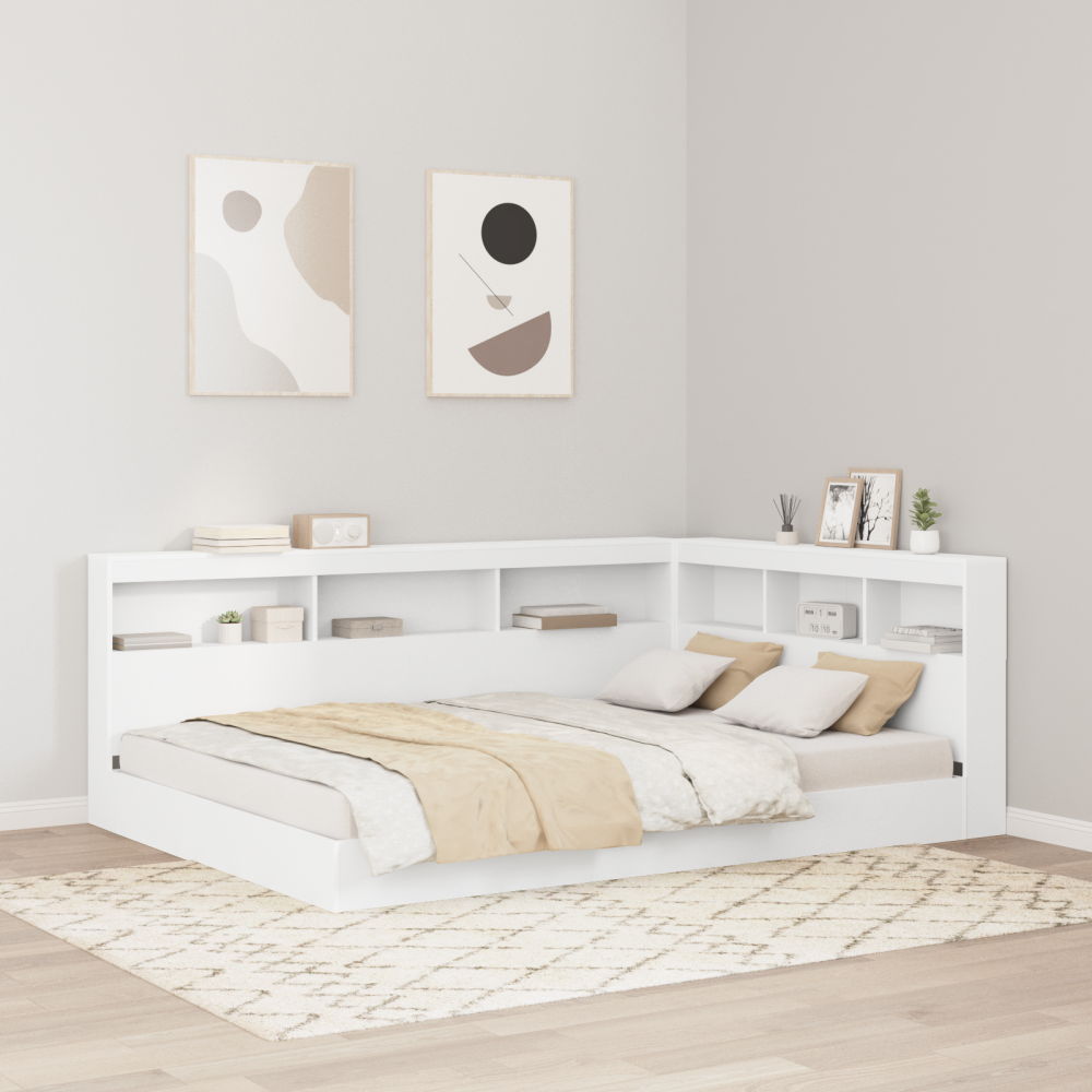 vidaXL Bokhylla Säng med hylla Vit 140 x 200 cm Konstruerat trä