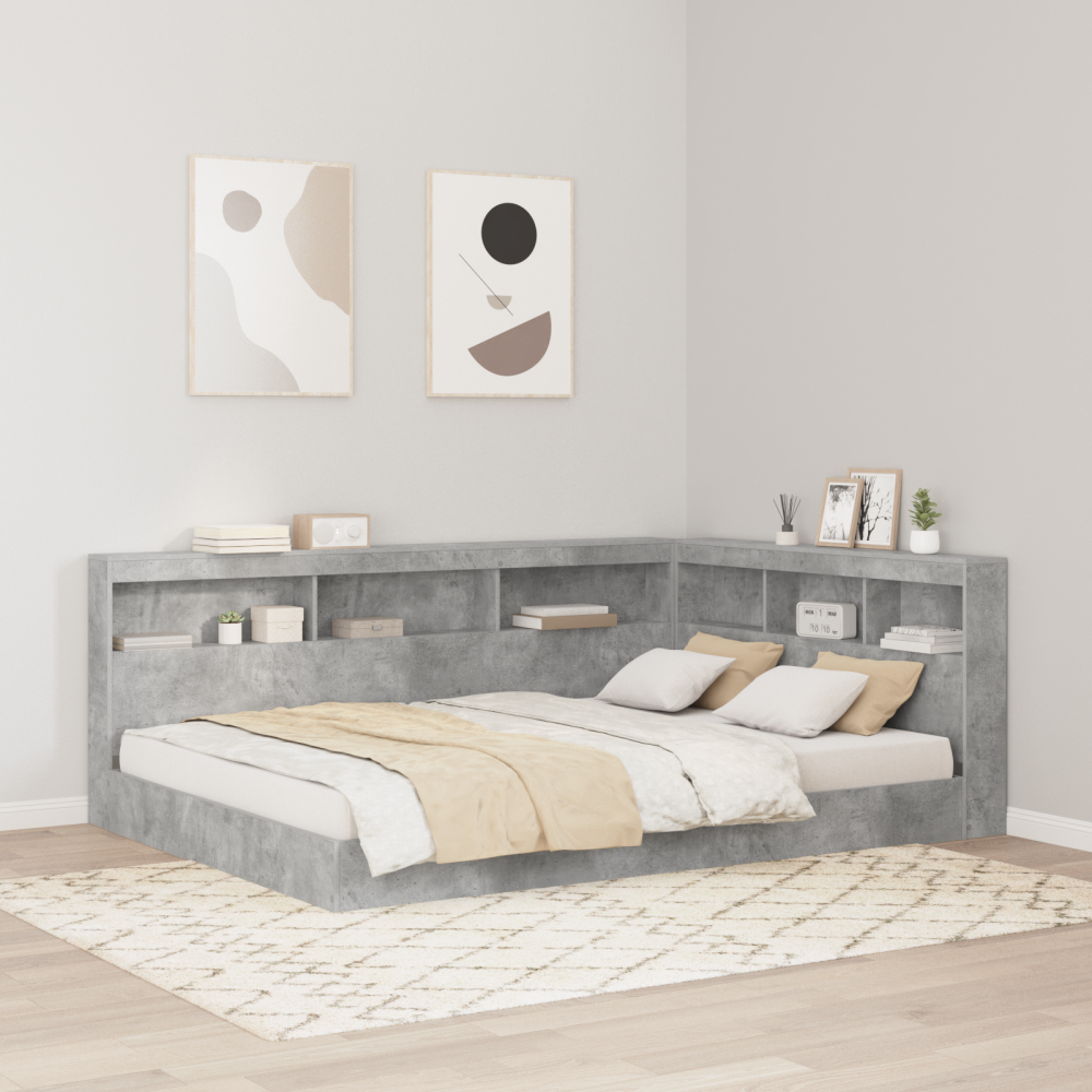 vidaXL Bokhylla Säng med hylla Betonggrå 140 x 200 cm Konstruerat trä