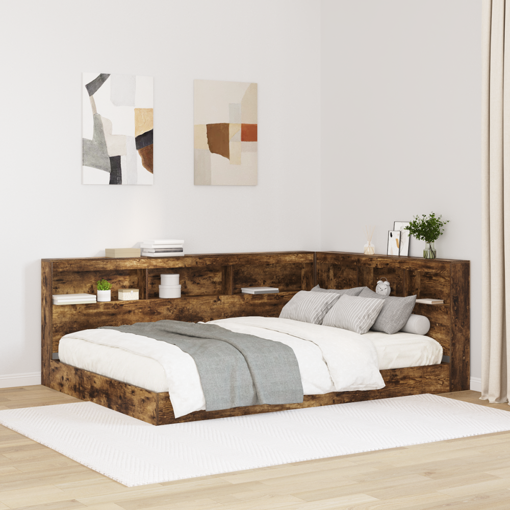 vidaXL Bokhylla Säng Rökfärgad ek 160 x 200 cm Konstruerat trä