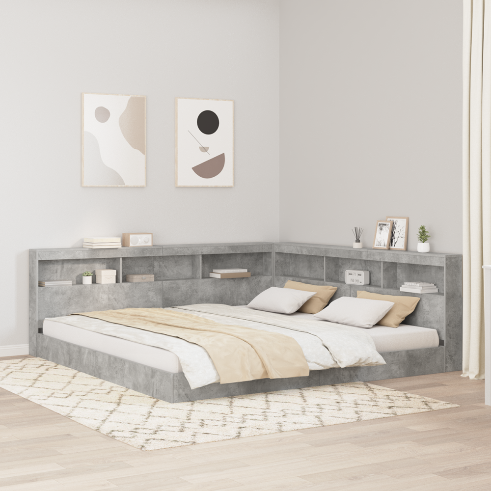 vidaXL Bokhylla Säng med hylla Betonggrå 180 x 200 cm Konstruerat trä