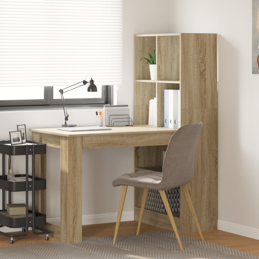 vidaXL Skrivbord med hylla med lagring Sonoma ek 122 x 67 x 145 cm