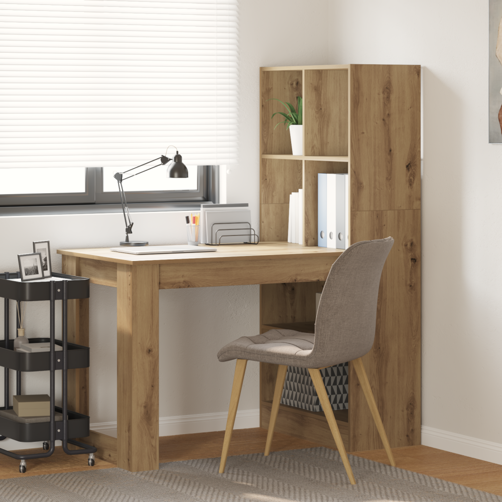 vidaXL Skrivbord med hylla med lagring artisan ek 122 x 67 x 145 cm