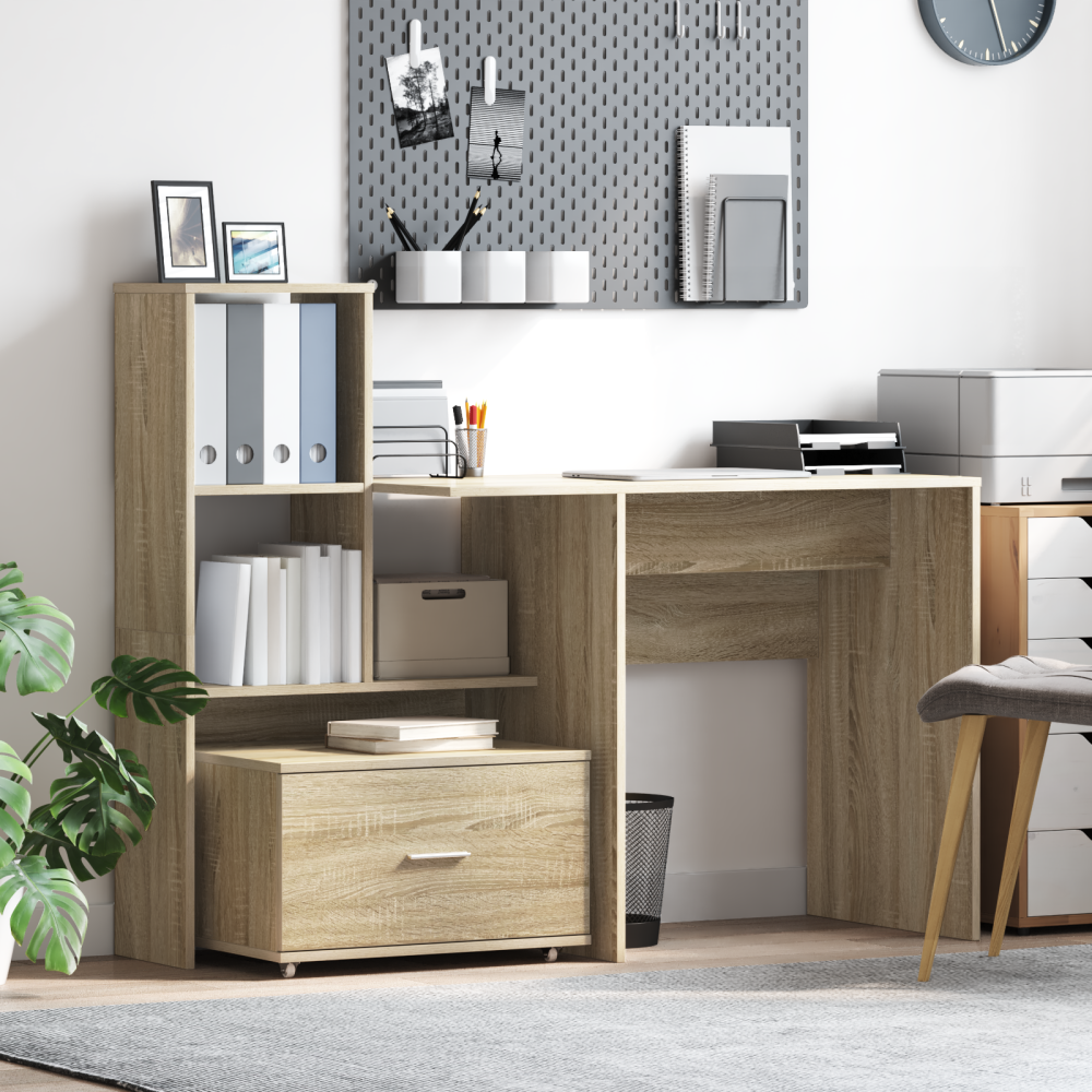 vidaXL Skrivbord Sonoma ek 131.5 x 50 x 106.5 cm Konstruerat trä