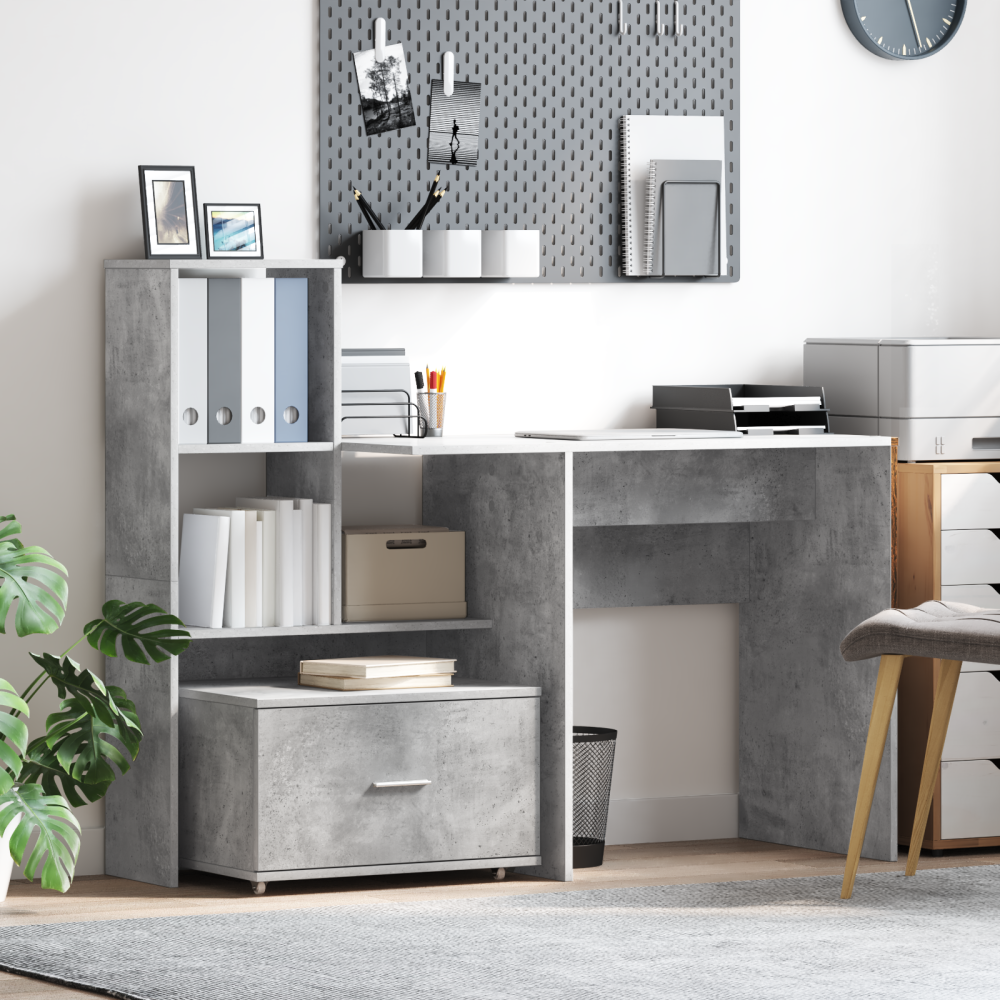 vidaXL Skrivbord Betonggrå 131.5 x 50 x 106.5 cm Konstruerat trä