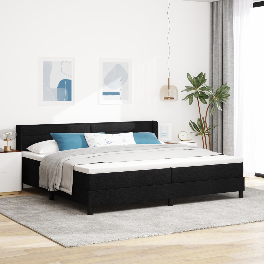 vidaXL Bäddfjäder med huvudgavel Svart 200 x 200 cm tyg