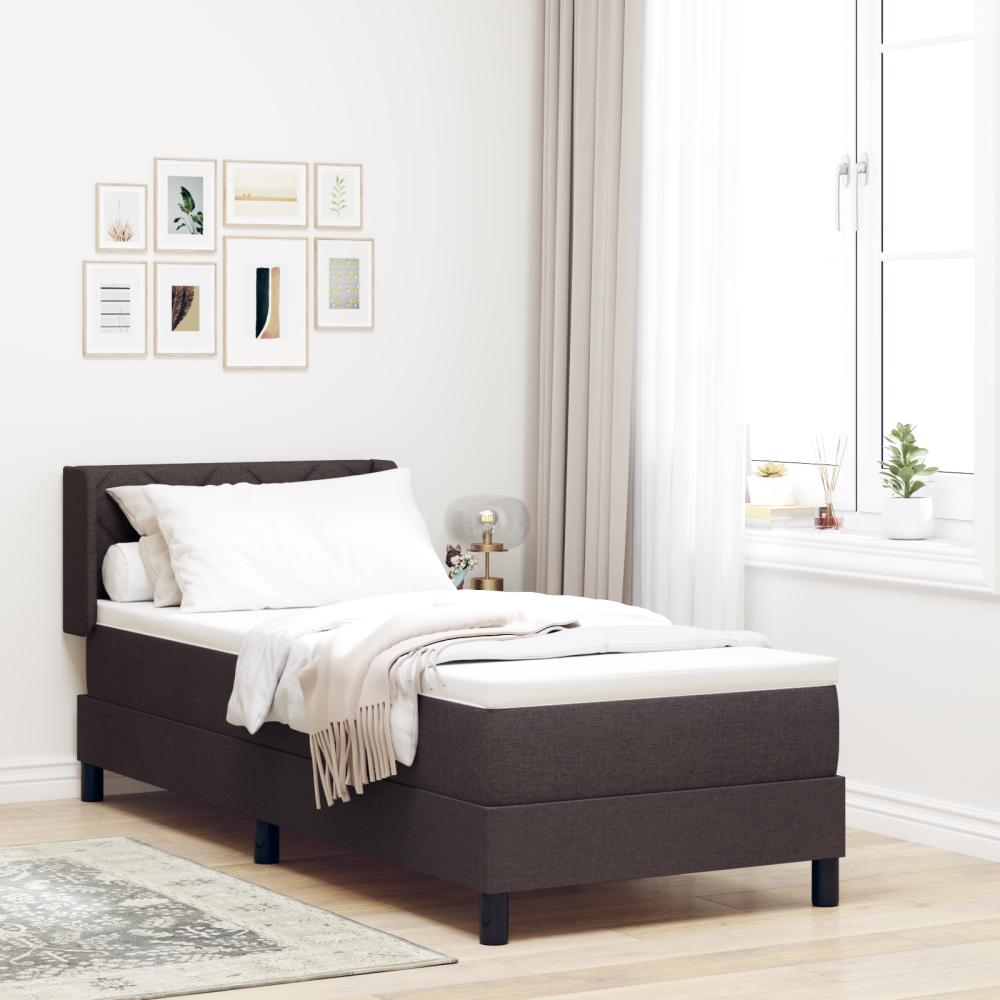 vidaXL Bäddfjäder med kudde med huvudgavel Mörkbrun 200 x 80 cm tyg