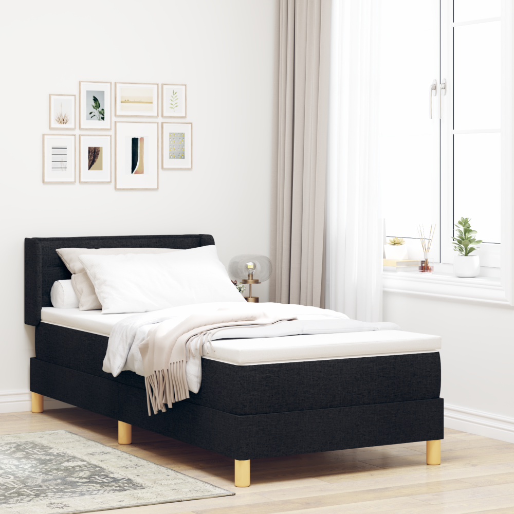 vidaXL Bäddfjäder med madrass med huvudgavel Svart 190 x 90 cm tyg