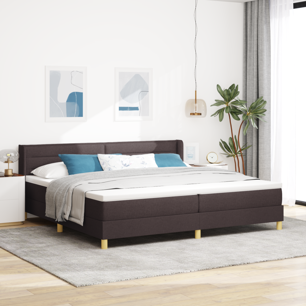 vidaXL Bäddfjäder med madrass med huvudgavel Mörkbrun 200 x 200 cm tyg