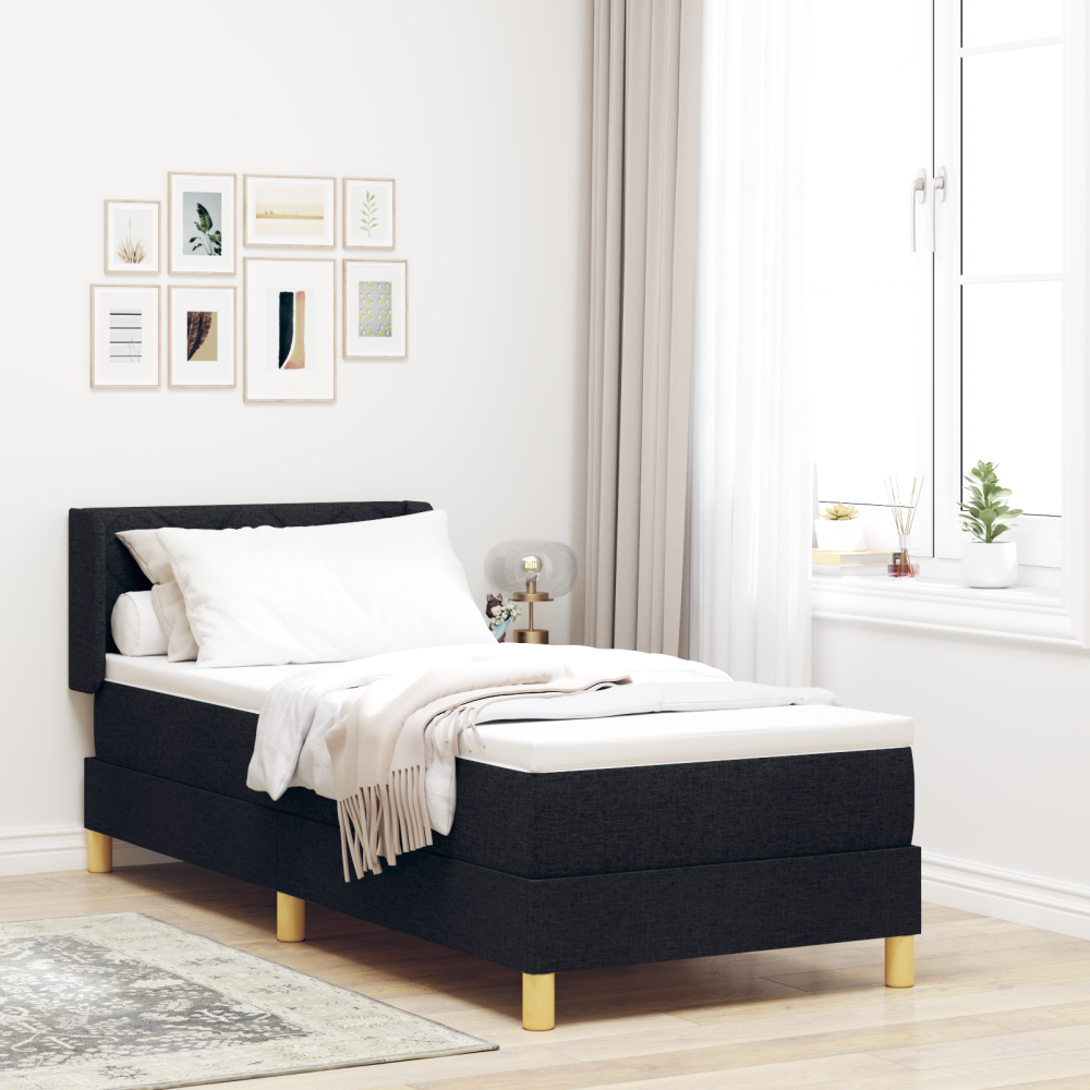 vidaXL Bäddfjäder med huvudgavel Svart 200 x 80 cm tyg